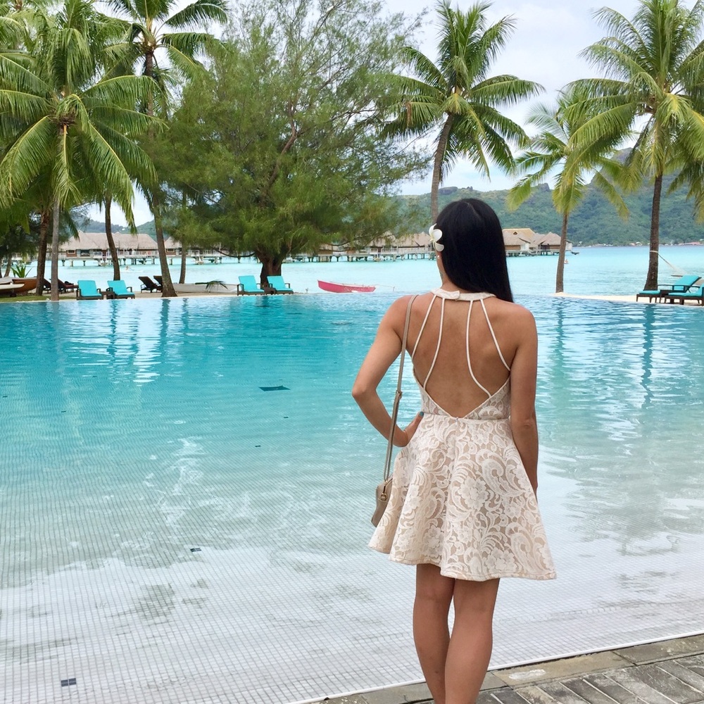 Windsor White Lace Halter Backless Flare Dress